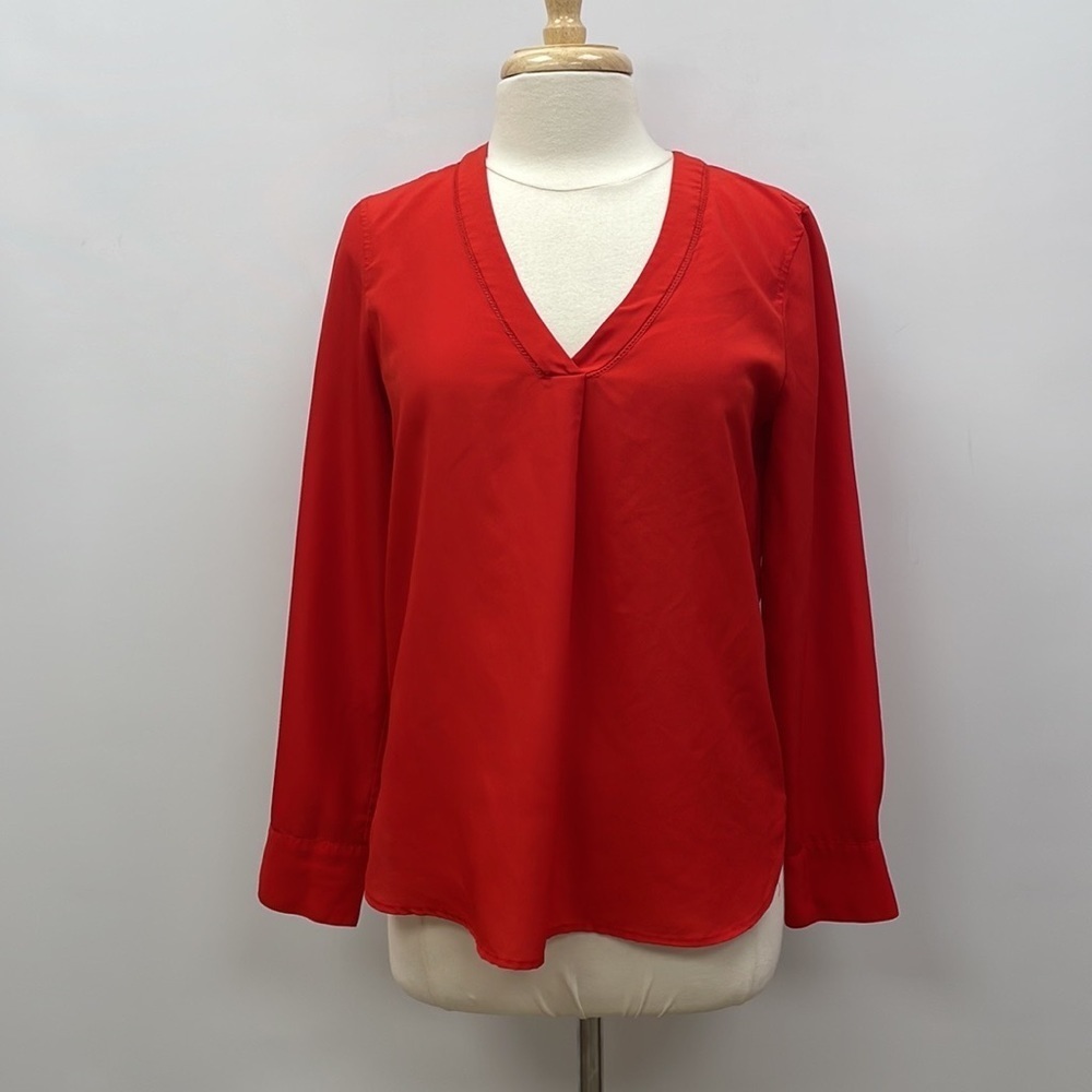 J. Crew Eyelet V-Neck Long Sleeve Blouse Career Business Red Small